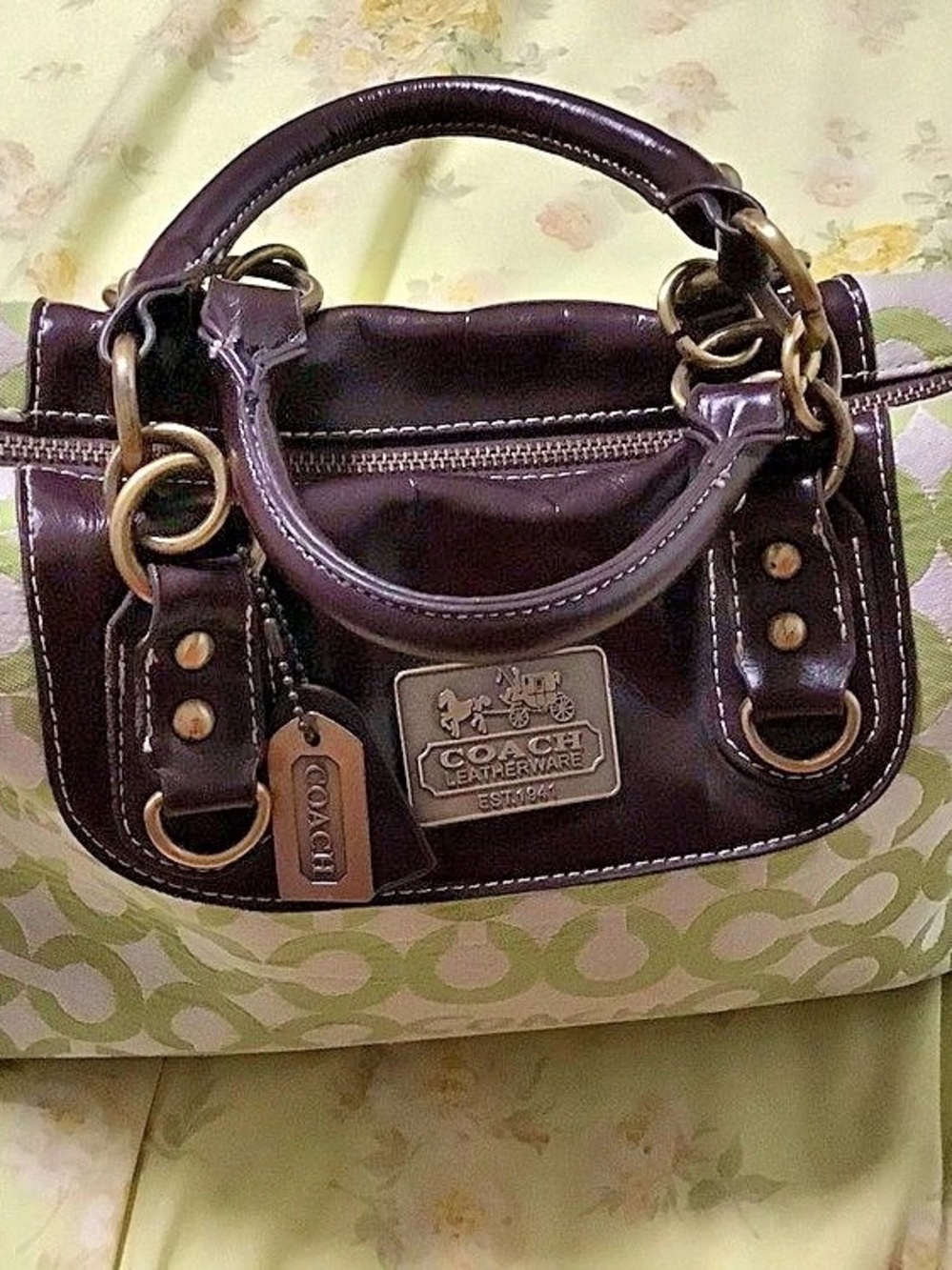 Coach Green & White Logo Shoulder Bag